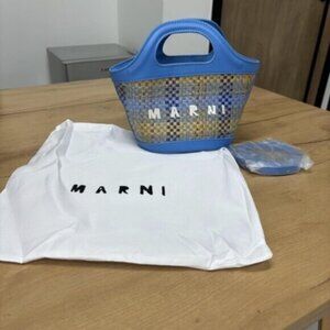 Marni Blue and Tan Woven Tote